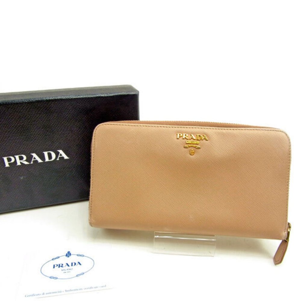 Authentic Prada Wallet Purse Long Wallet Logo Pink Gold Woman